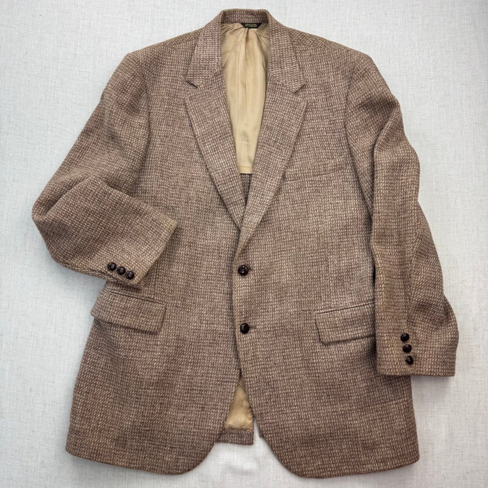 Harris Tweed Sport Coat Mens 44 Brown Wool Handwoven Scottish Blazer Academic
